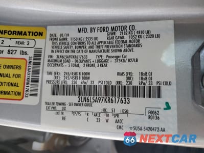 Zdjęcie 12 z 13 samochodu: 2019 LINCOLN MKZ VIN:3LN6L5A97KR617633 - miniatura