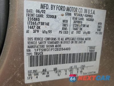 Zdjęcie 12 z 12 samochodu: 2002 FORD F 350 VIN:1FTSW31F12ED54403 - miniatura