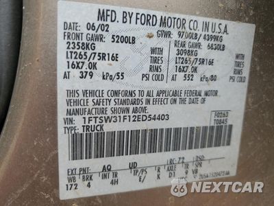 Zdjęcie 12 z 12 samochodu: 2002 FORD F 350 VIN:1FTSW31F12ED54403 - miniatura