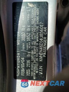 Zdjęcie 12 z 12 samochodu: 2004 HYUNDAI ELANTRA GLS VIN:KMHDN46D14U856017 - miniatura