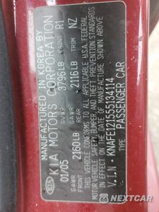 Zdjęcie 12 z 14 samochodu: 2005 KIA SPECTRA LX VIN:KNAFE121555134114 - miniatura