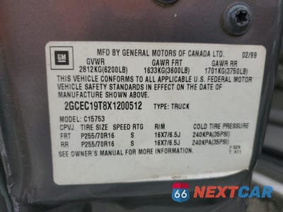 Zdjęcie 12 z 12 samochodu: 1999 CHEVROLET SILVERADO C1500 VIN:2GCEC19T8X1200512 - miniatura