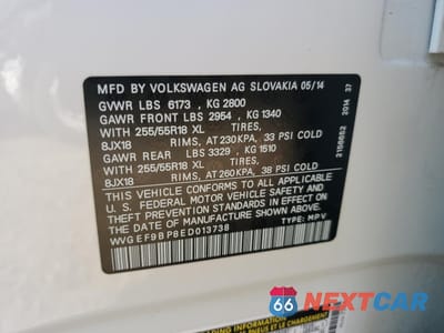 Zdjęcie 12 z 12 samochodu: 2014 VOLKSWAGEN TOUAREG V6 VIN:WVGEF9BP8ED013738 - miniatura