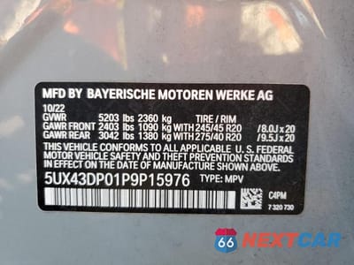 Zdjęcie 14 z 14 samochodu: 2023 BMW X3 SDRIVE30I VIN:5UX43DP01P9P15976 - miniatura