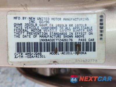 Zdjęcie 13 z 15 samochodu: 1996 TOYOTA COROLLA VIN:1NXBA02E7TZ426176 - miniatura