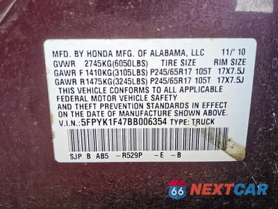 Zdjęcie 12 z 14 samochodu: 2011 HONDA RIDGELINE RTS VIN:5FPYK1F47BB006354 - miniatura