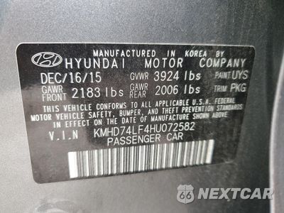 Zdjęcie 13 z 15 samochodu: 2017 HYUNDAI ELANTRA SE VIN:KMHD74LF4HU072582 - miniatura