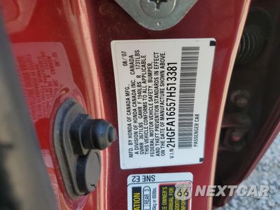 Zdjęcie 12 z 12 samochodu: 2007 HONDA CIVIC LX VIN:2HGFA16557H513381 - miniatura
