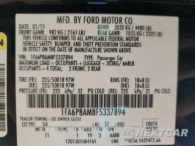 Zdjęcie 12 z 14 samochodu: 2015 FORD MUSTANG VIN:1FA6P8AM8F5337894 - miniatura
