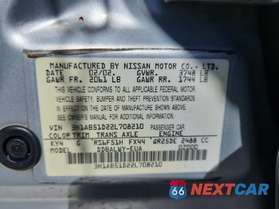 Zdjęcie 13 z 13 samochodu: 2002 NISSAN SENTRA SE-R SPEC V VIN:3N1AB51D22L708210 - miniatura