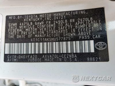 Zdjęcie 13 z 14 samochodu: 2021 TOYOTA CAMRY LE VIN:4T1C11AK5MU577875 - miniatura
