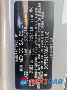 Zdjęcie 13 z 13 samochodu: 2022 KIA FORTE GT LINE VIN:3KPF54AD3NE451152 - miniatura