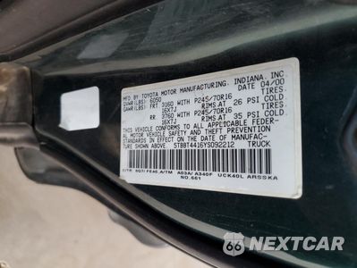 Zdjęcie 12 z 12 samochodu: 2000 TOYOTA TUNDRA ACCESS CAB VIN:5TBBT4416YS092212 - miniatura