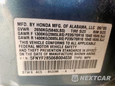 Zdjęcie 13 z 13 samochodu: 2006 HONDA PILOT EX VIN:5FNYF28506B004038 - miniatura