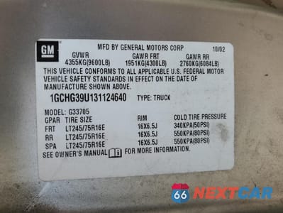 Zdjęcie 13 z 13 samochodu: 2003 CHEVROLET EXPRESS G3500 VIN:1GCHG39U131124640 - miniatura