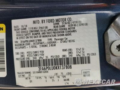 Zdjęcie 13 z 13 samochodu: 2019 FORD FUSION SE VIN:3FA6P0LU0KR137808 - miniatura