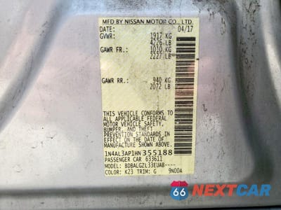 Zdjęcie 12 z 12 samochodu: 2017 NISSAN ALTIMA 2.5 VIN:1N4AL3AP1HN355188 - miniatura