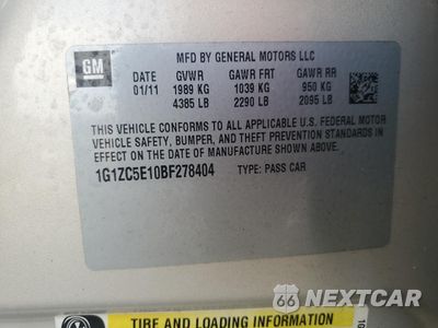 Zdjęcie 12 z 14 samochodu: 2011 CHEVROLET MALIBU 1LT VIN:1G1ZC5E10BF278404 - miniatura