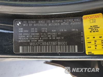 Zdjęcie 12 z 12 samochodu: 2007 BMW X3 3.0SI VIN:WBXPC93477WF18001 - miniatura