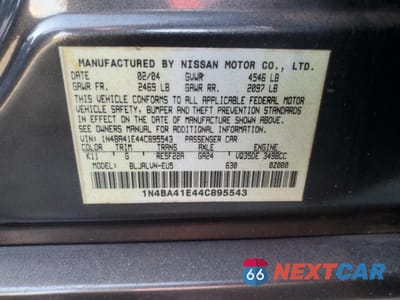 Zdjęcie 12 z 12 samochodu: 2004 NISSAN MAXIMA SE VIN:1N4BA41E44C895543 - miniatura