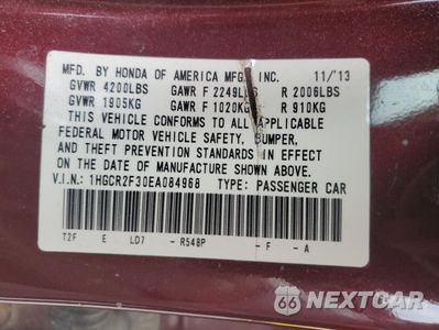 Zdjęcie 13 z 15 samochodu: 2014 HONDA ACCORD LX VIN:1HGCR2F30EA084968 - miniatura