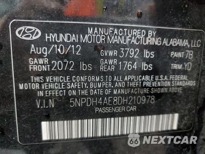 Zdjęcie 12 z 14 samochodu: 2013 HYUNDAI ELANTRA GLS VIN:5NPDH4AE8DH210978 - miniatura