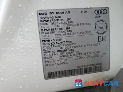 Zdjęcie 14 z 14 samochodu: 2021 AUDI Q5 PREMIUM VIN:WA1AAAFY6M2034386 - miniatura