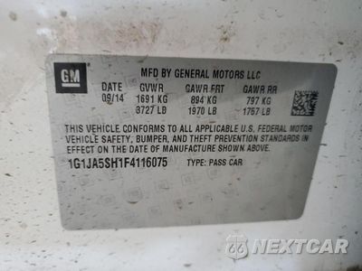 Zdjęcie 12 z 12 samochodu: 2015 CHEVROLET SONIC LS VIN:1G1JA5SH1F4116075 - miniatura