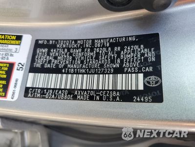 Zdjęcie 12 z 13 samochodu: 2018 TOYOTA CAMRY L VIN:4T1B11HK1JU127329 - miniatura