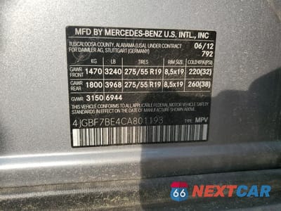 Zdjęcie 14 z 14 samochodu: 2012 MERCEDES-BENZ GL 450 4MATIC VIN:4JGBF7BE4CA801193 - miniatura