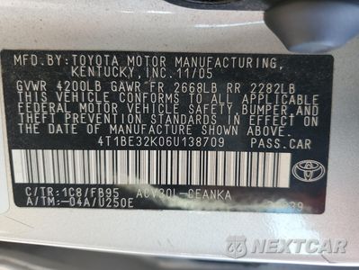 Zdjęcie 12 z 12 samochodu: 2006 TOYOTA CAMRY LE VIN:4T1BE32K06U138709 - miniatura