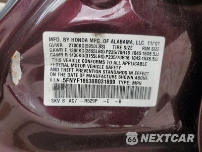 Zdjęcie 14 z 14 samochodu: 2008 HONDA PILOT EXL VIN:5FNYF18638B031899 - miniatura