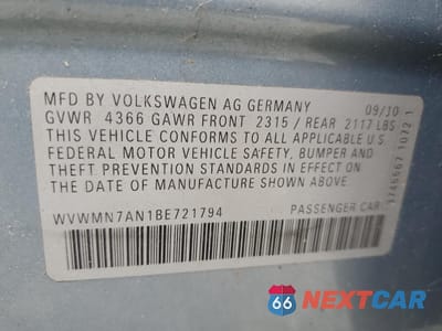 Zdjęcie 13 z 13 samochodu: 2011 VOLKSWAGEN CC SPORT VIN:WVWMN7AN1BE721794 - miniatura