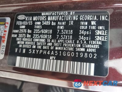 Zdjęcie 13 z 13 samochodu: 2016 KIA SORENTO EX VIN:5XYPH4A51GG019802 - miniatura