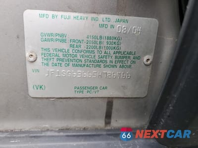 Zdjęcie 12 z 12 samochodu: 2005 SUBARU FORESTER 2.5X VIN:JF1SG63665H726466 - miniatura