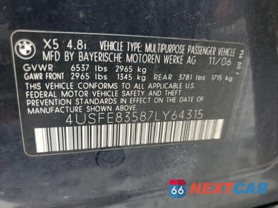 Zdjęcie 13 z 13 samochodu: 2007 BMW X5 4.8I VIN:4USFE83587LY64315 - miniatura