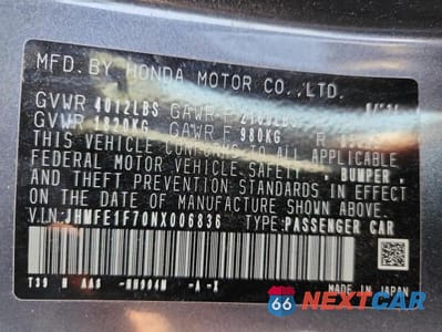 Zdjęcie 13 z 13 samochodu: 2022 HONDA CIVIC EX VIN:JHMFE1F70NX006836 - miniatura