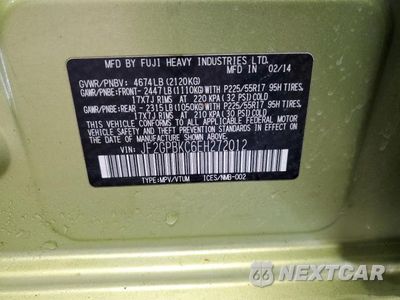 Zdjęcie 14 z 14 samochodu: 2014 SUBARU XV CROSSTREK 2.0I HYBRID TOURING VIN:JF2GPBKC6EH272012 - miniatura