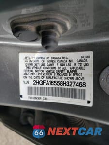 Zdjęcie 12 z 12 samochodu: 2008 HONDA CIVIC LX VIN:2HGFA16558H327468 - miniatura