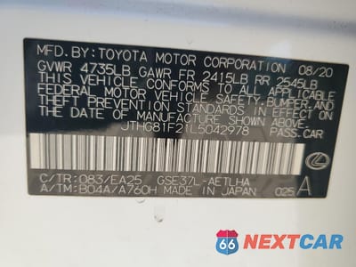 Zdjęcie 12 z 12 samochodu: 2020 LEXUS IS 300 F SPORT VIN:JTHG81F21L5042978 - miniatura