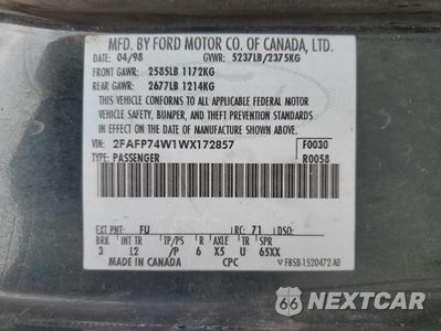 Zdjęcie 12 z 12 samochodu: 1998 FORD CROWN VICTORIA LX VIN:2FAFP74W1WX172857 - miniatura