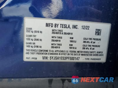 Zdjęcie 12 z 14 samochodu: 2023 TESLA MODEL S VIN:5YJSA1E53PF500147 - miniatura