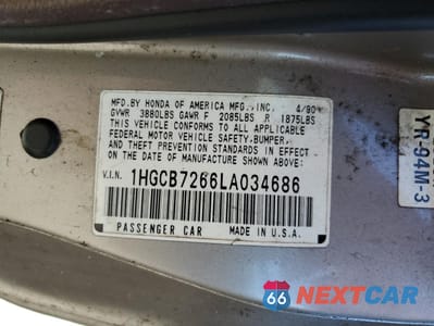 Zdjęcie 12 z 12 samochodu: 1990 HONDA ACCORD EX VIN:1HGCB7266LA034686 - miniatura