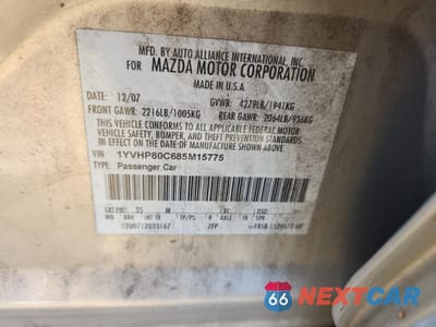 Zdjęcie 12 z 12 samochodu: 2008 MAZDA 6 I VIN:1YVHP80C685M15775 - miniatura