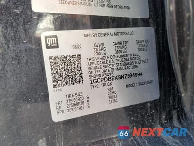 Zdjęcie 12 z 12 samochodu: 2022 CHEVROLET SILVERADO K1500 CUSTOM VIN:1GCPDBEK8NZ594994 - miniatura