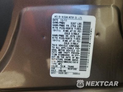 Zdjęcie 13 z 13 samochodu: 2012 NISSAN MURANO S VIN:JN8AZ1MWXCW215616 - miniatura
