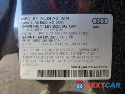Zdjęcie 13 z 13 samochodu: 2015 AUDI Q5 PREMIUM PLUS VIN:WA1DGAFP0FA033990 - miniatura
