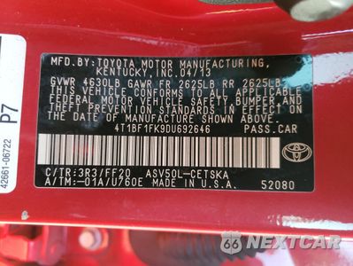 Zdjęcie 12 z 14 samochodu: 2013 TOYOTA CAMRY L VIN:4T1BF1FK9DU692646 - miniatura
