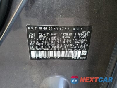Zdjęcie 12 z 12 samochodu: 2020 HONDA FIT LX VIN:3HGGK5H48LM715513 - miniatura