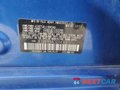 Zdjęcie 13 z 13 samochodu: 2012 SUBARU IMPREZA WRX VIN:JF1GV7E64CG014362 - miniatura